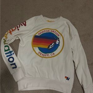 Aviator Nation White Sweater with Rainbow Logo